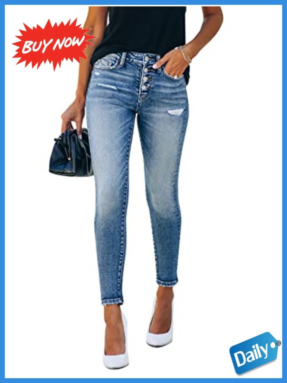 Skinny Slim Fit Jeans Distressed Stretchy Denim Ripped Frayed Ankle Pants